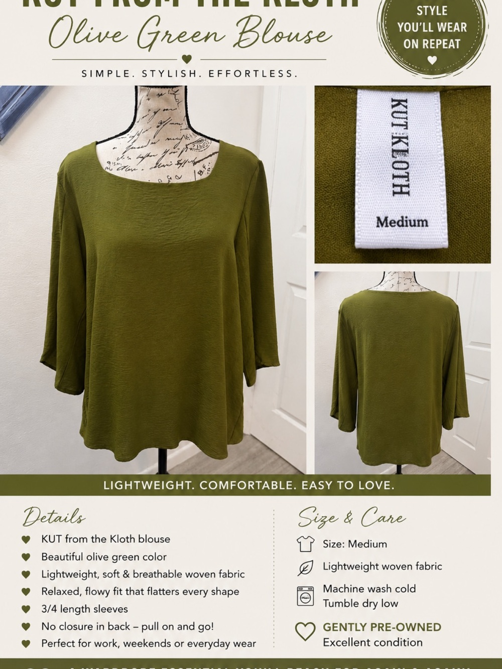 Relaxed Olive Green Square Neck Tunic Top